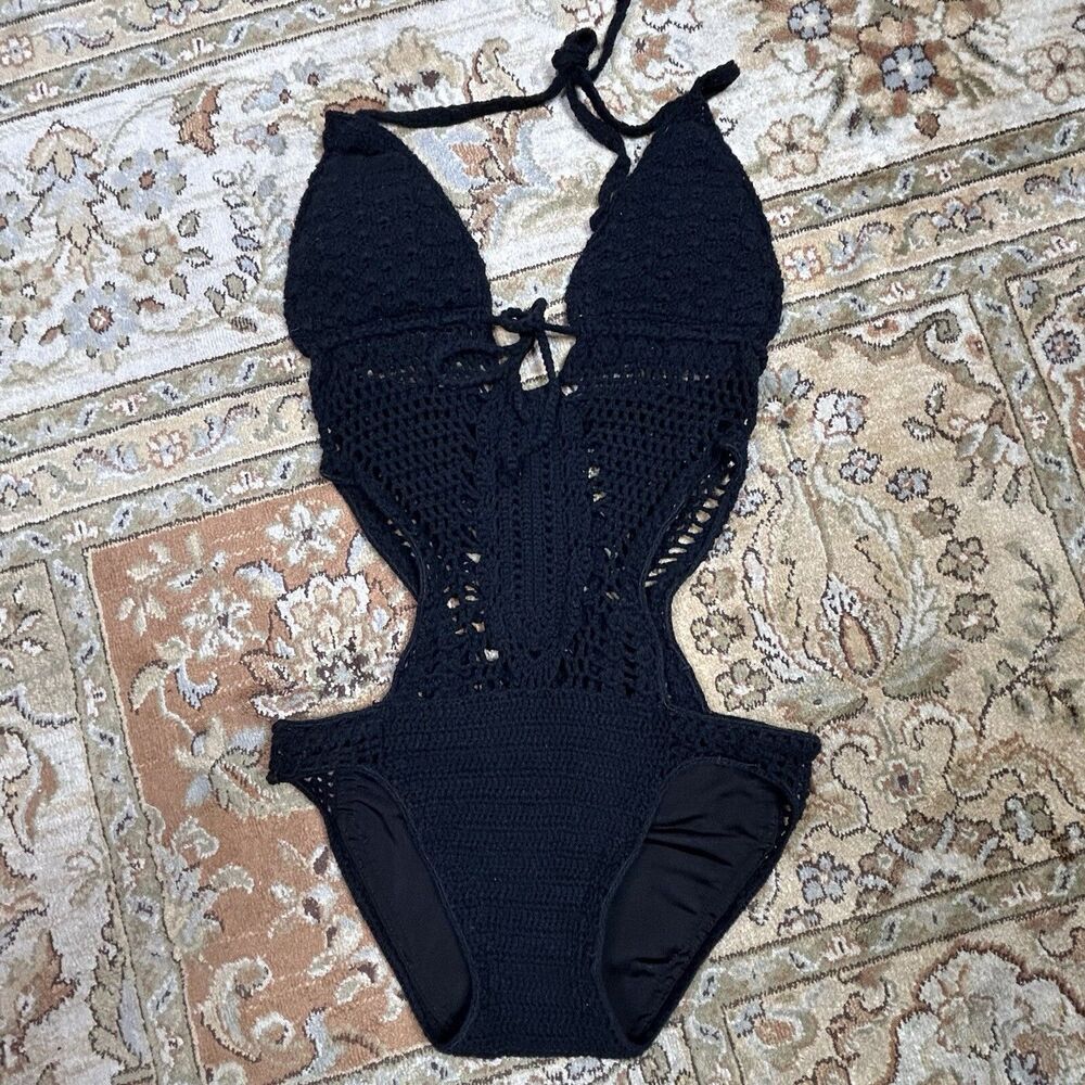 Lisa Maree Swimsuit Small Crochet Black Color Sz S New